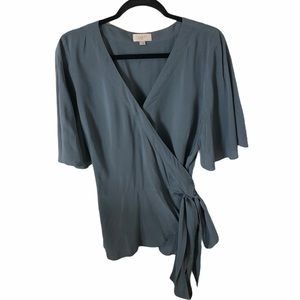 NWOT LOFT Blue Wrap Blouse Size Large